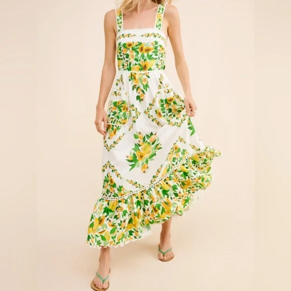 FARM Rio White Midi Dress with Yellow & Green Floral Print - Picture 5 of 11